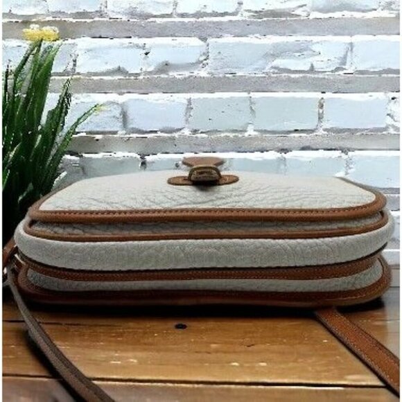 Dooney & Bourke Vintage Small Equestrian Tack Bag White AWL British Tan Trim - Picture 6 of 15